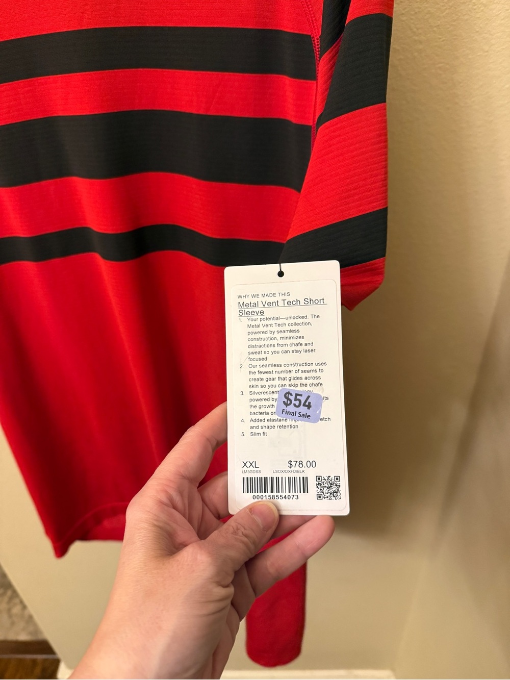 lululemon Metal Vent Tech Short Sleeve Tee Red Black Striped Mens XXL NWT - Picture 4 of 6
